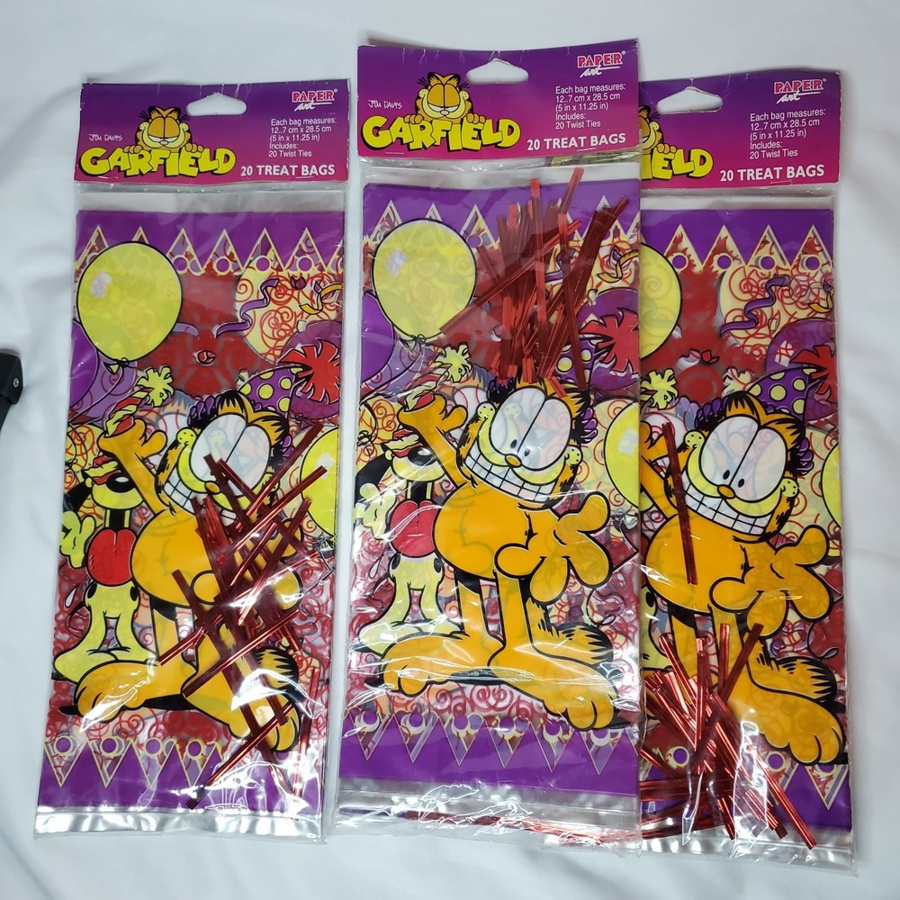 Vintage 1998 Garfield‎ Cat Party Supplies Goody Treat Bags  Lot Of 3